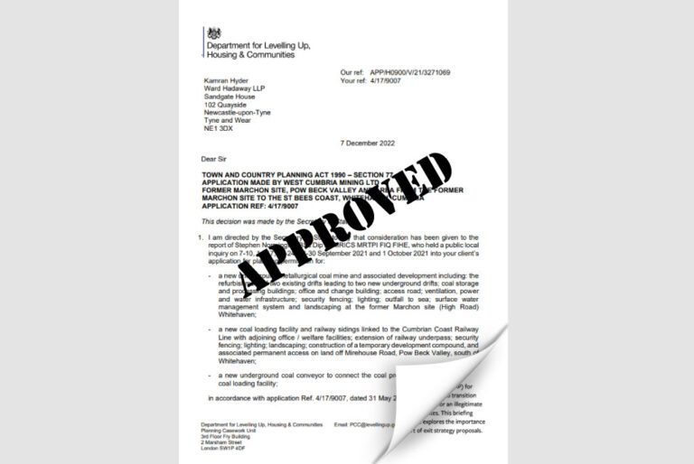 Flawed grounds of Michael Gove’s shock approval of the Whitehaven coal mine